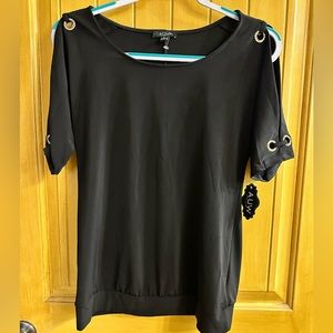 A.U.W black short slitted sleeve blouse. Small
